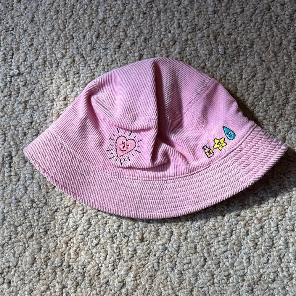 A LAB Pink corduroy Bucket Hat with Embroidery